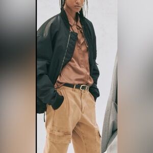 NEW Abercrombie x HFR x Nicole Benefield oversized bomber jacket black Harlem S